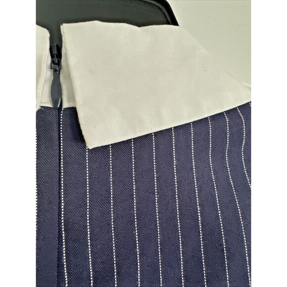 Eliza J Women's Twist-Front Cascade Collared Shirt Dress w.Pockets  White Navy 4 - Picture 9 of 9